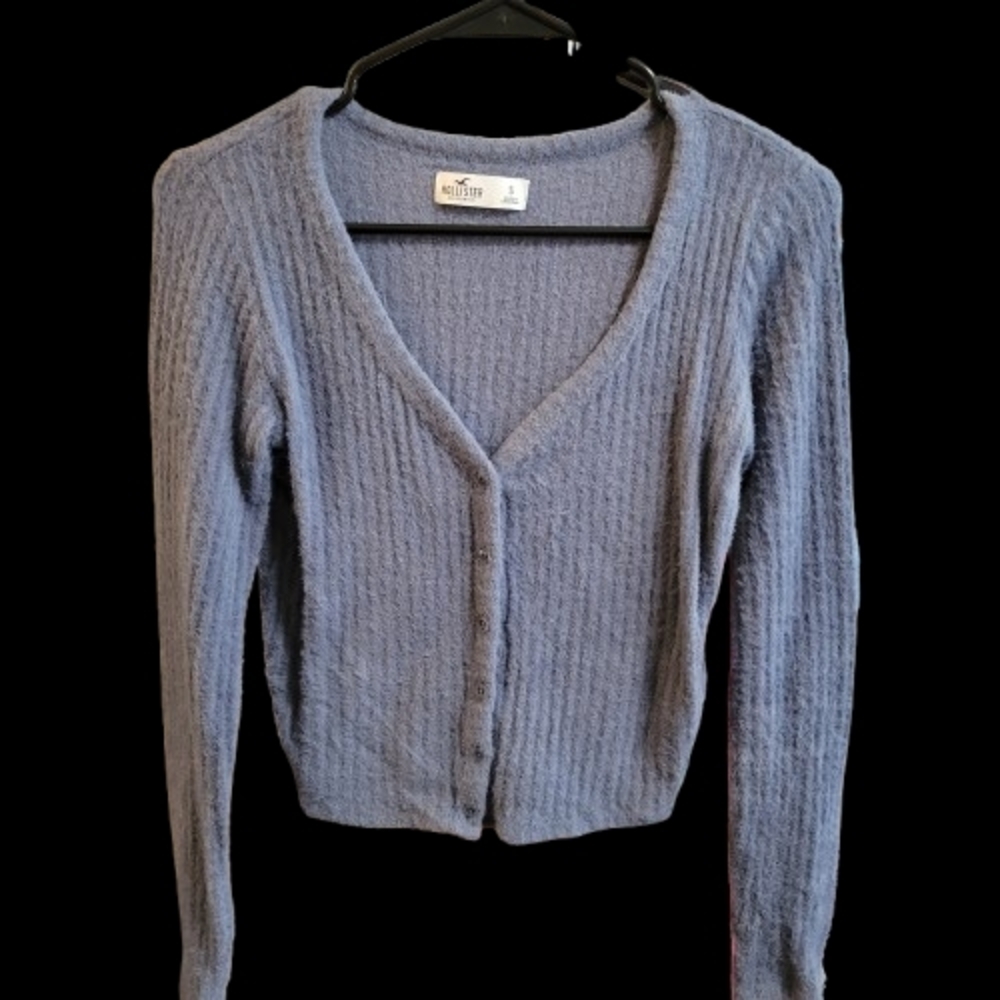 Hollister Blue V-Neck Button-Up Sweater